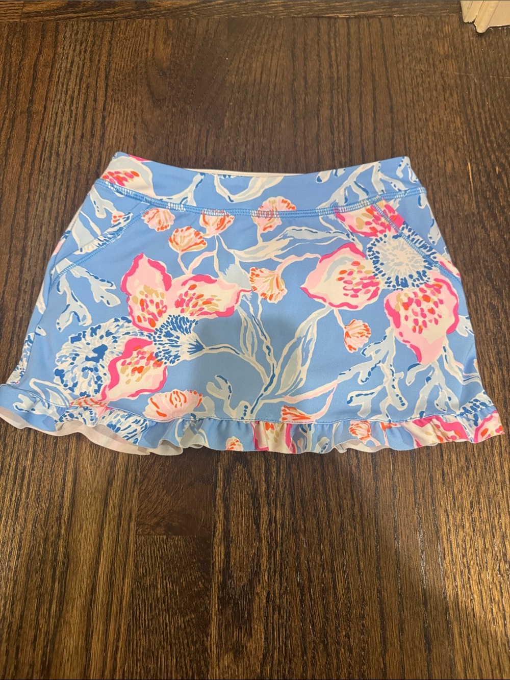 Lilly Pulitzer Light Blue Floral Ruffle Hem Skort